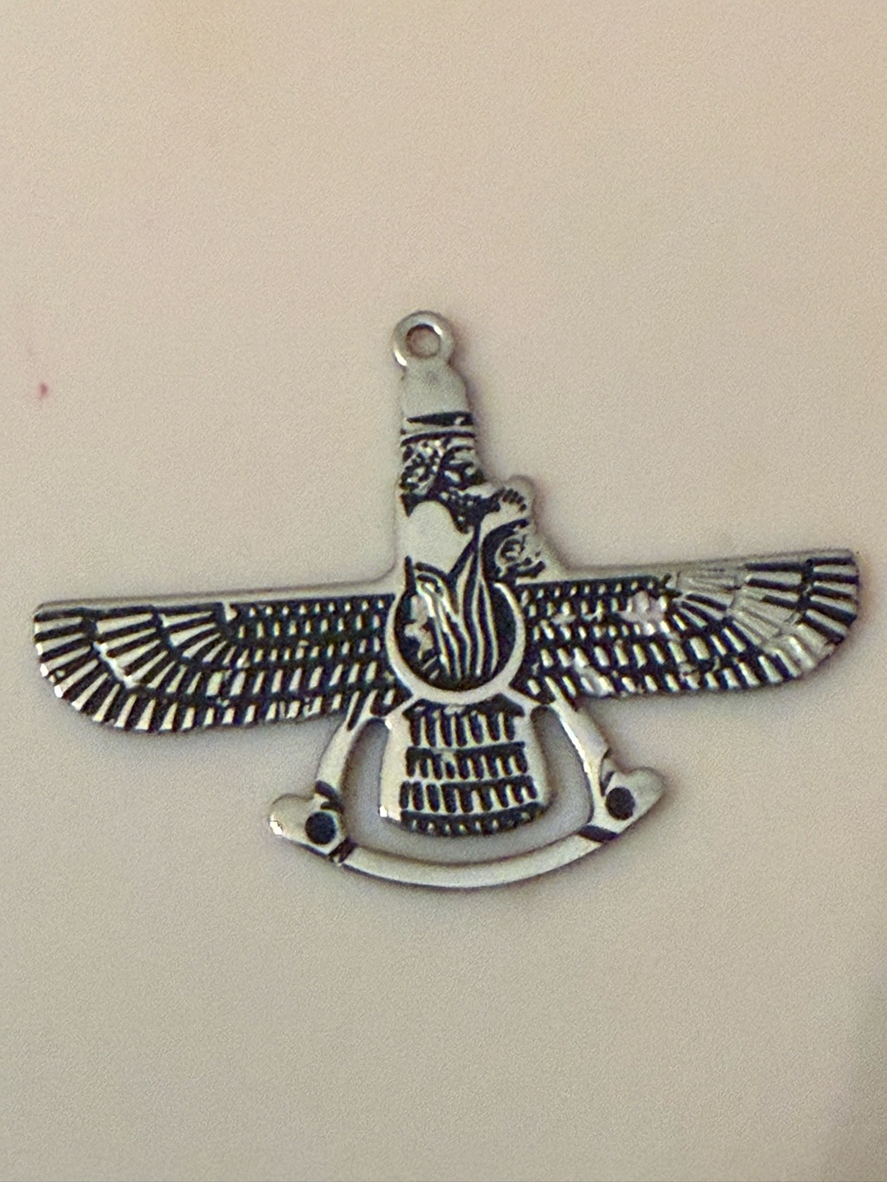 Vintage Bonyadpour Stainless Steel Faravahar Persian Pendant